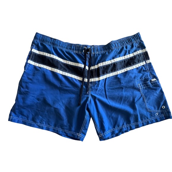 OP Ocean Pacific Swim Trunks 3XL Blue Striped Drawstring Board Shorts Beach Lake - Picture 1 of 8